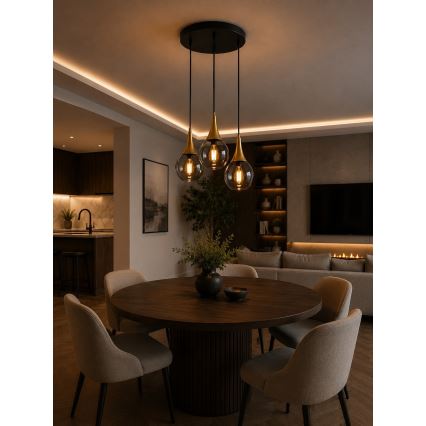 Lustr na lanku LACRIMA SMOKY 3xE27/60W/230V pr. 30 cm