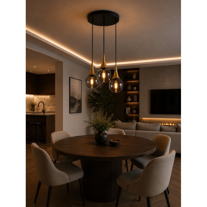 Lustr na lanku LACRIMA SMOKY 3xE27/60W/230V pr. 30 cm