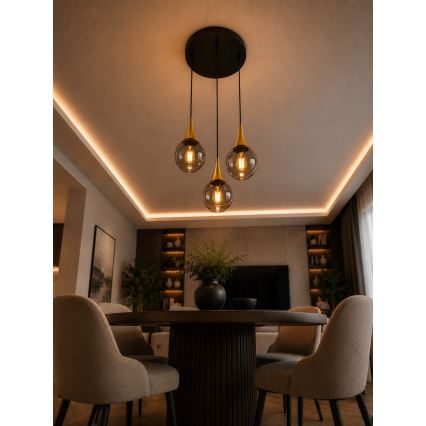 Lustr na lanku LACRIMA SMOKY 3xE27/60W/230V pr. 30 cm