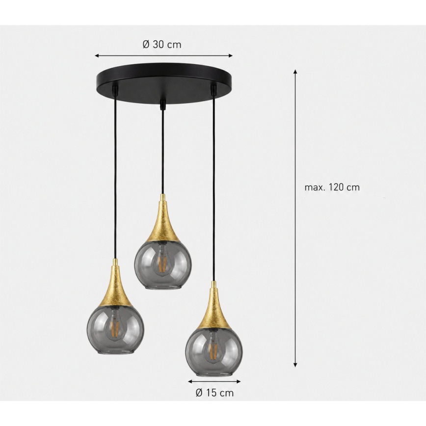 Lustr na lanku LACRIMA SMOKY 3xE27/60W/230V pr. 30 cm