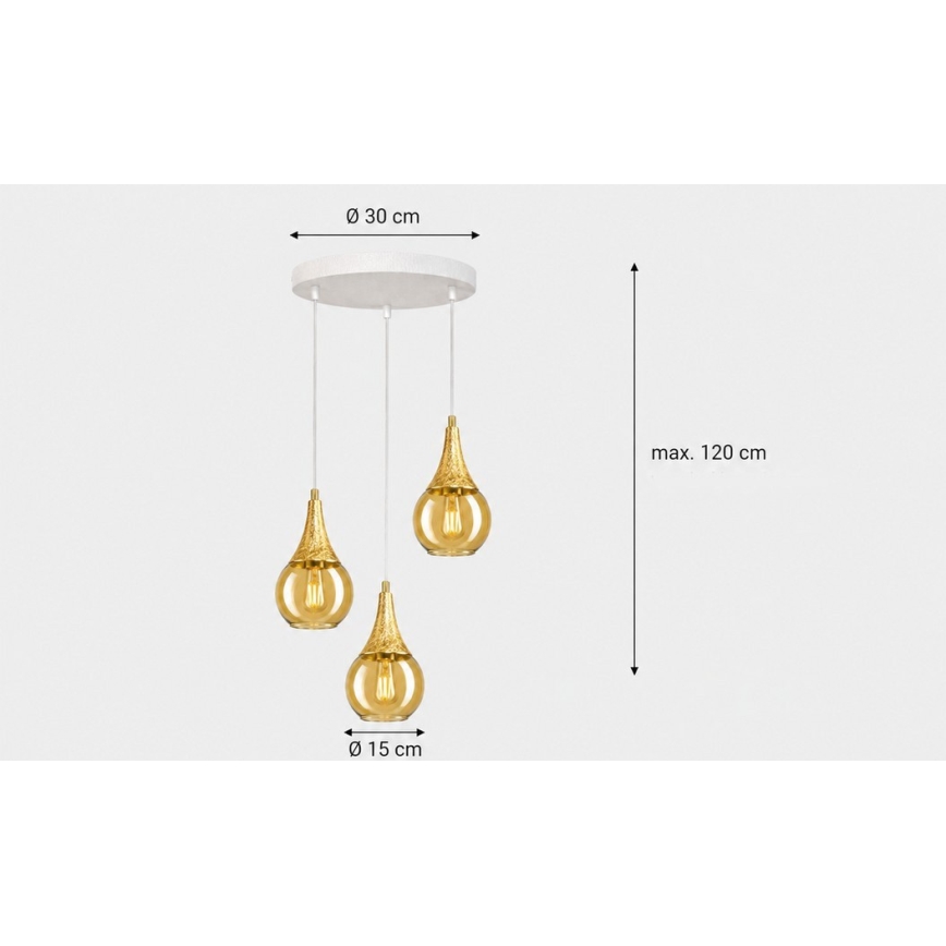 Lustr na lanku LACRIMA WHITE 3xE27/60W/230V pr. 30 cm
