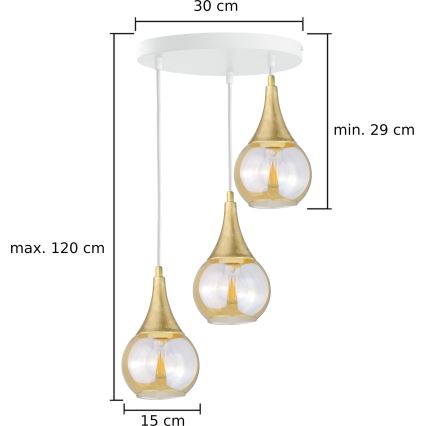 Lustr na lanku LACRIMA WHITE 3xE27/60W/230V pr. 30 cm