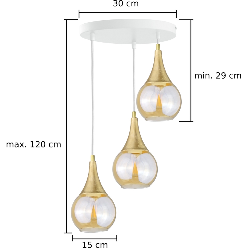 Lustr na lanku LACRIMA WHITE 3xE27/60W/230V pr. 30 cm