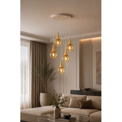 Lustr na lanku LACRIMA WHITE 5xE27/60W/230V pr. 45 cm