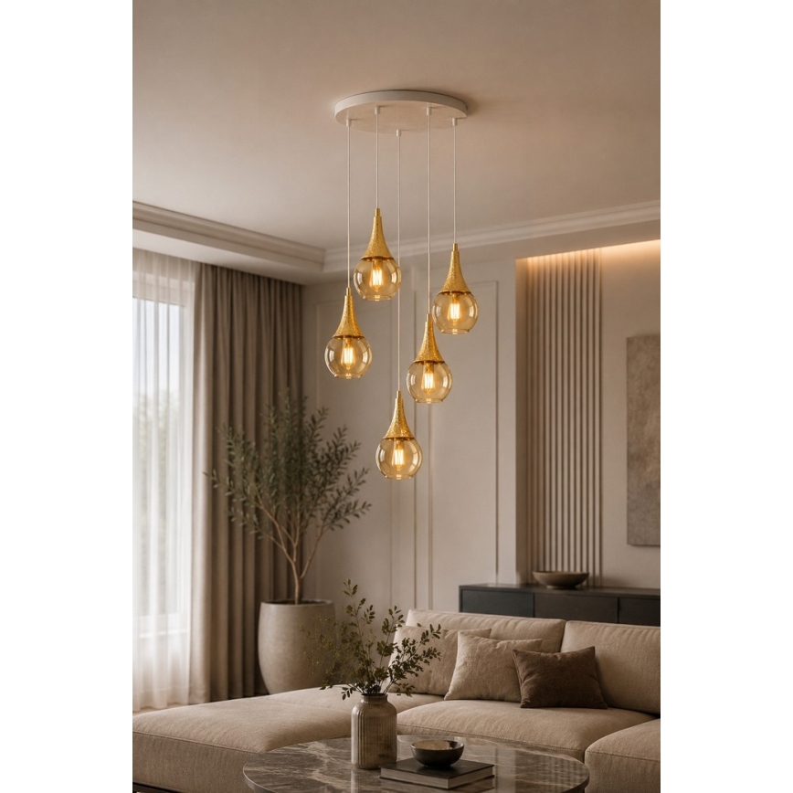 Lustr na lanku LACRIMA WHITE 5xE27/60W/230V pr. 45 cm