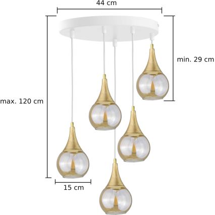 Lustr na lanku LACRIMA WHITE 5xE27/60W/230V pr. 45 cm