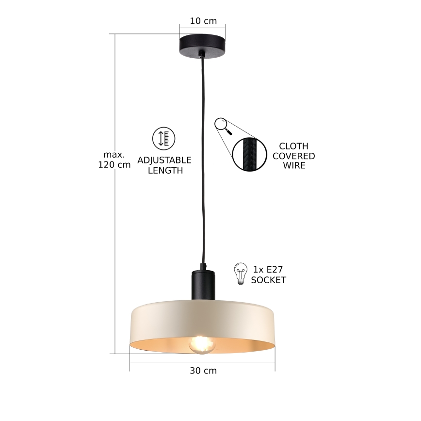 Lustr na lanku LATTE 1xE27/60W/230V béžová/černá