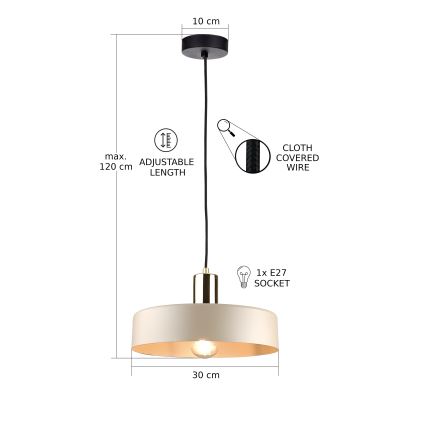 Lustr na lanku LATTE 1xE27/60W/230V béžová/černá/lesklý chrom