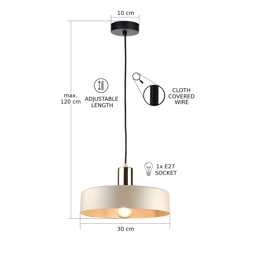 Lustr na lanku LATTE 1xE27/60W/230V béžová/černá/lesklý chrom