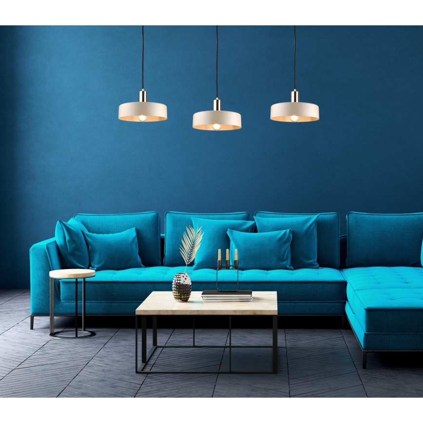 Lustr na lanku LATTE 3xE27/60W/230V béžová/černá/zlatá