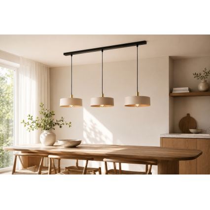 Lustr na lanku LATTE 3xE27/60W/230V béžová/černá/zlatá