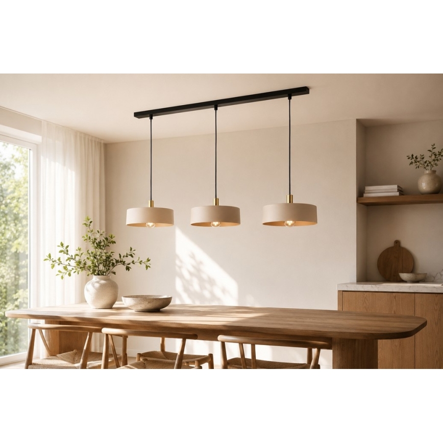 Lustr na lanku LATTE 3xE27/60W/230V béžová/černá/zlatá
