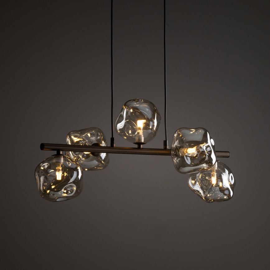 Lustr na lanku LAVA 5xG9/8W/230V bronzová/kouřová béžová