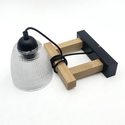 Lustr na lanku LEANDRA 1xE27/15W/230V dub/černá