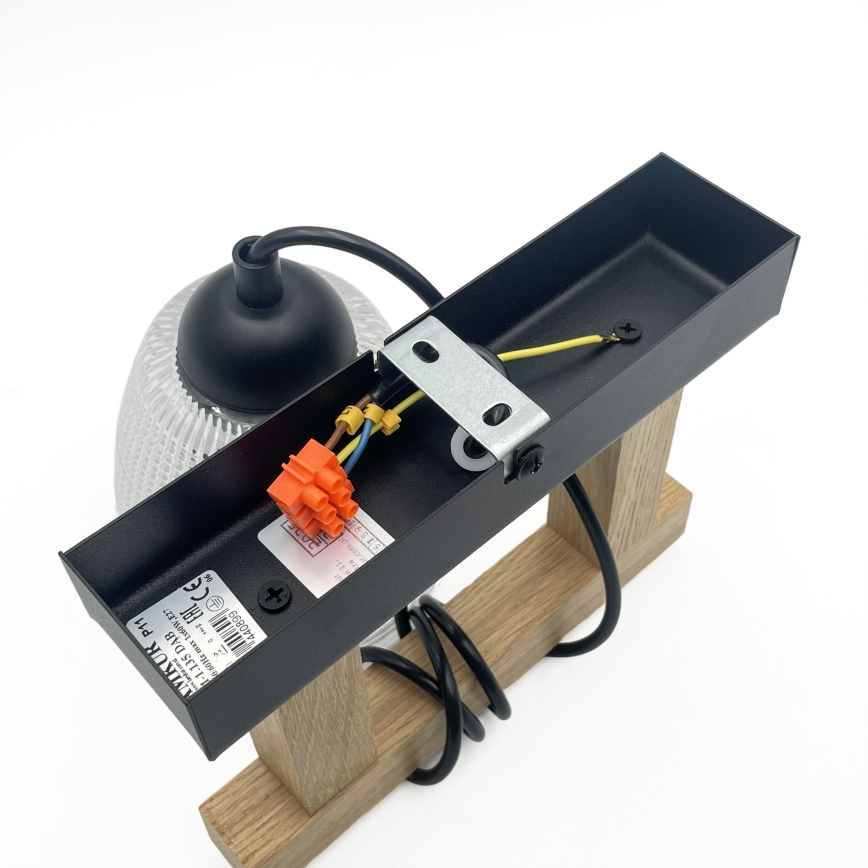 Lustr na lanku LEANDRA 1xE27/15W/230V dub/černá