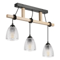 Lustr na lanku LEANDRA 3xE27/15W/230V dub/černá
