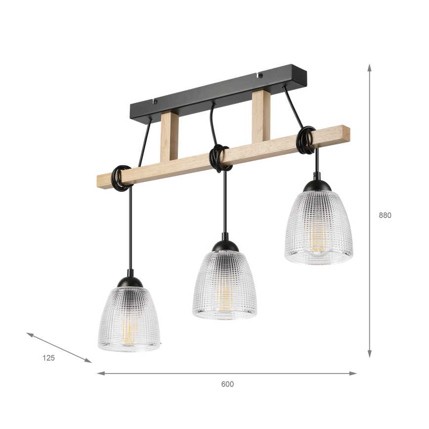 Lustr na lanku LEANDRA 3xE27/15W/230V dub/černá