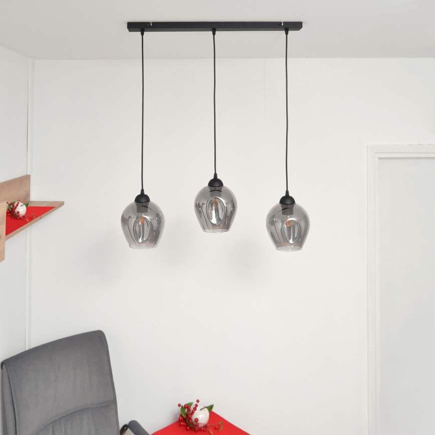 Lustr na lanku LILI 3xE27/15W/230V černá/šedá
