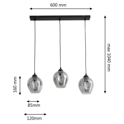 Lustr na lanku LILI 3xE27/15W/230V černá/šedá