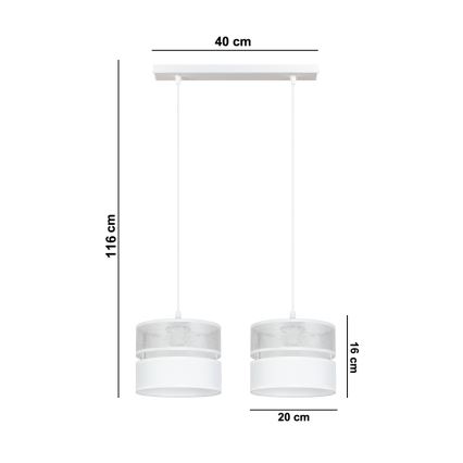 Lustr na lanku LIMA 2xE27/60W/230V stříbrná/bílá