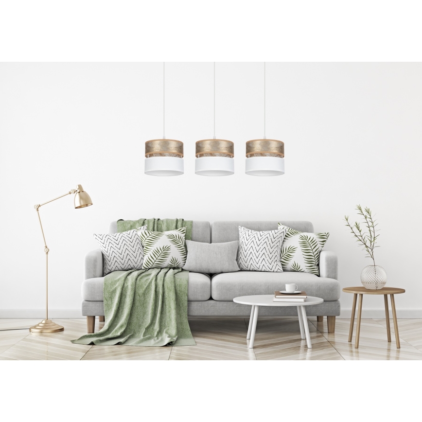 Lustr na lanku LIMA 3xE27/60W/230V zlatá/bílá