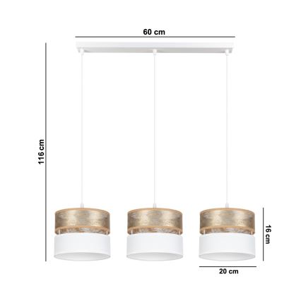 Lustr na lanku LIMA 3xE27/60W/230V zlatá/bílá