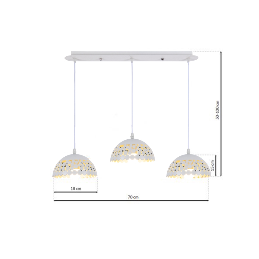 Lustr na lanku LISA WHITE 3xE27/60W/230V