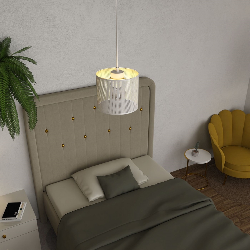 Lustr na lanku LOFT SHADE 1xE27/60W/230V pr. 18 cm bílá/zlatá