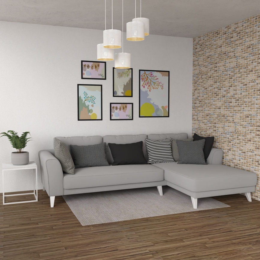 Lustr na lanku LOFT SHADE 5xE27/60W/230V bílá/zlatá