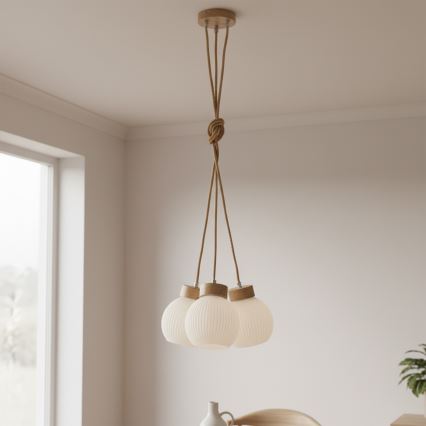Lustr na lanku LOOMIS 3xE27/15W/230V 130 cm béžová/dub