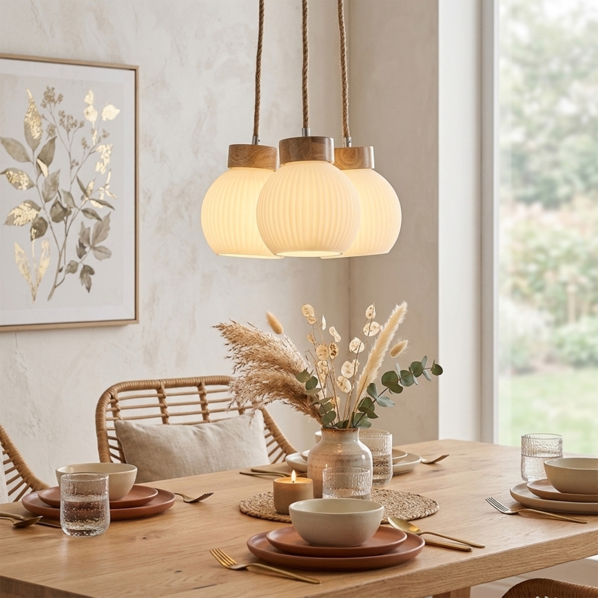 Lustr na lanku LOOMIS 3xE27/15W/230V 83 cm béžová/dub