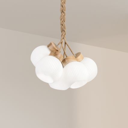 Lustr na lanku LOOMIS 3xE27/15W/230V 83 cm béžová/dub