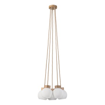 Lustr na lanku LOOMIS 5xE27/15W/230V 130 cm béžová/dub