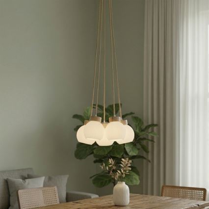 Lustr na lanku LOOMIS 5xE27/15W/230V 130 cm béžová/dub