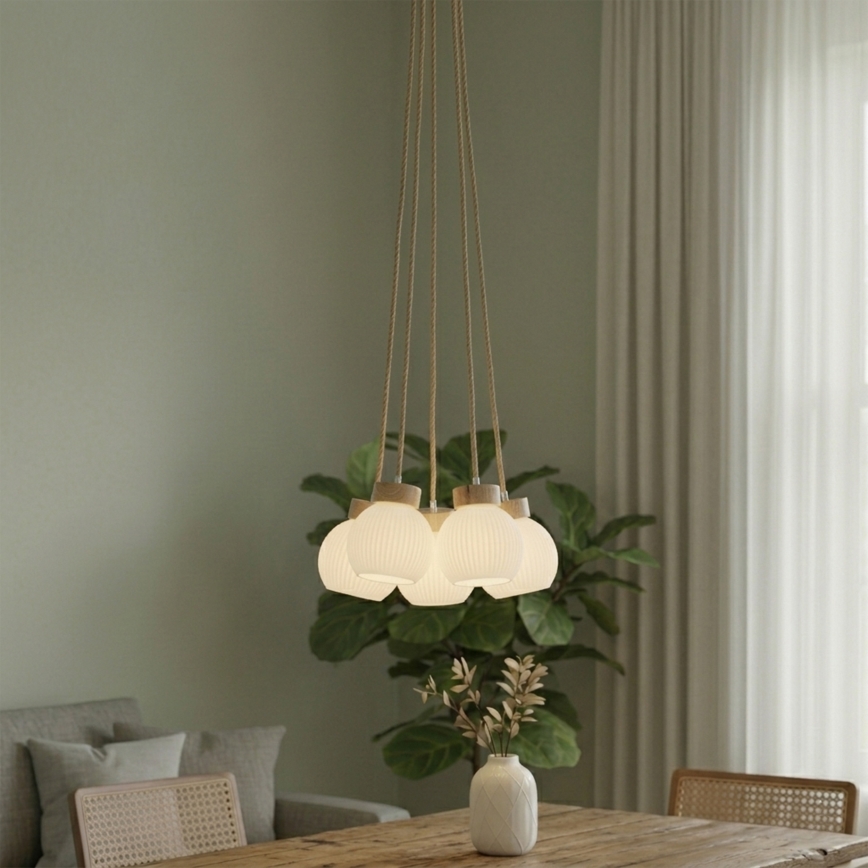 Lustr na lanku LOOMIS 5xE27/15W/230V 130 cm béžová/dub