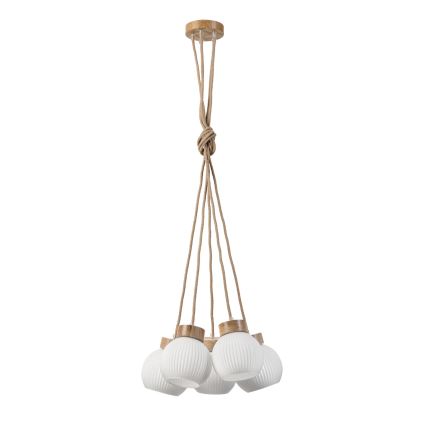 Lustr na lanku LOOMIS 5xE27/15W/230V 130 cm béžová/dub