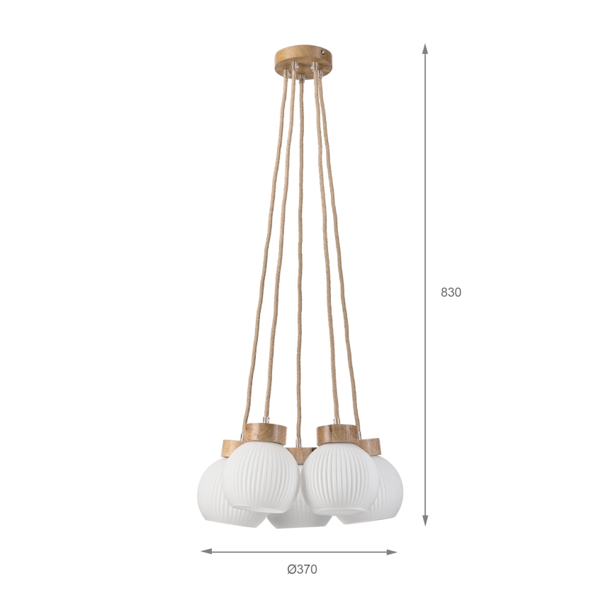 Lustr na lanku LOOMIS 5xE27/15W/230V 83 cm béžová/dub