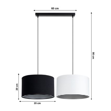 Lustr na lanku LORI 2xE27/60W/230V černá/bílá