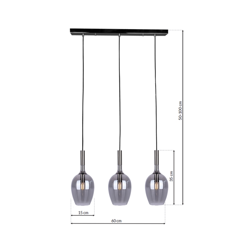 Lustr na lanku LUGANO 3xE14/40W/230V šedá