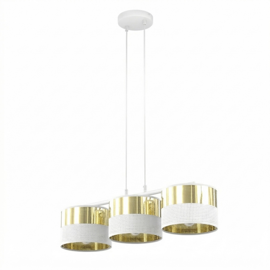 Lustr na lanku LUX 3xE27/15W/230V bílá/zlatá