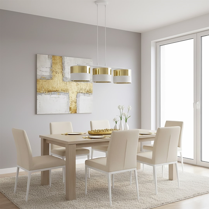 Lustr na lanku LUX 3xE27/15W/230V bílá/zlatá