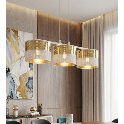 Lustr na lanku LUX 3xE27/15W/230V bílá/zlatá