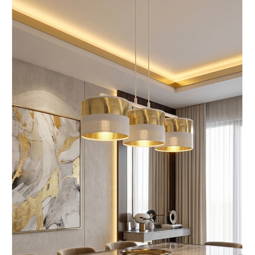 Lustr na lanku LUX 3xE27/15W/230V bílá/zlatá