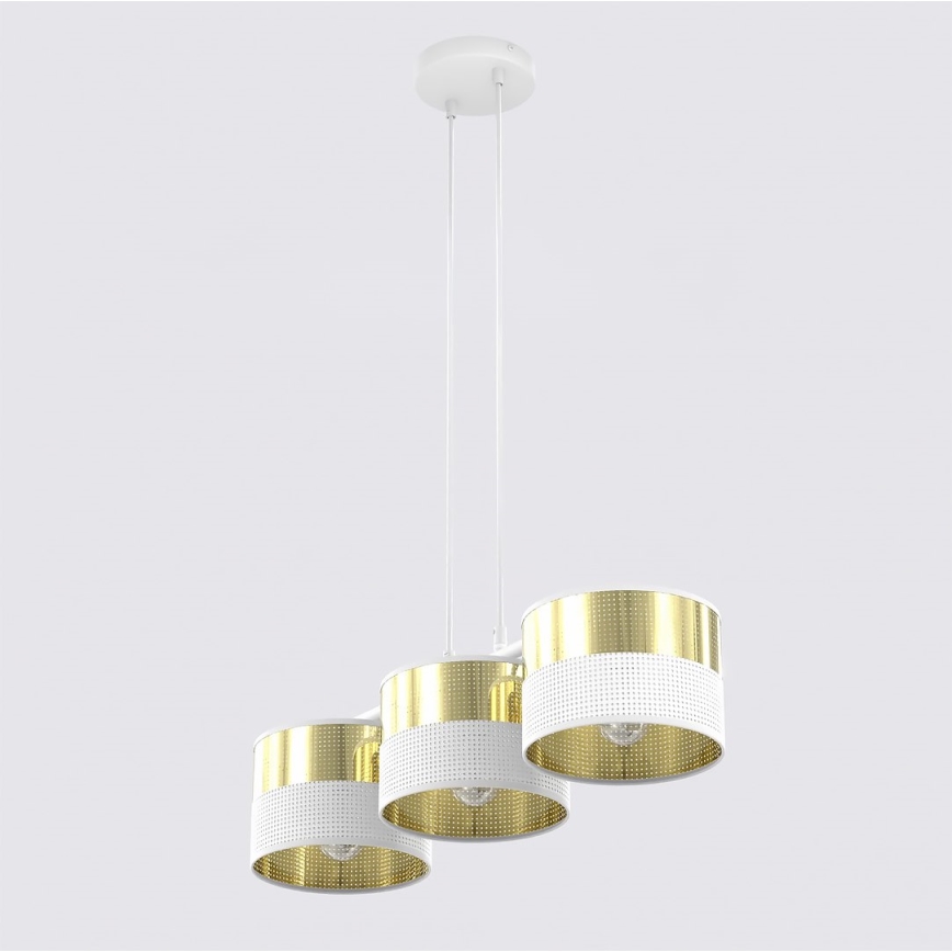 Lustr na lanku LUX 3xE27/15W/230V bílá/zlatá