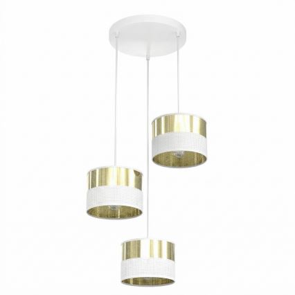 Lustr na lanku LUX 3xE27/15W/230V bílá/zlatá