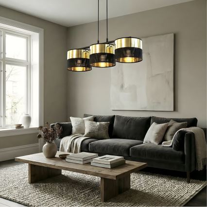 Lustr na lanku LUX 3xE27/15W/230V černá/zlatá