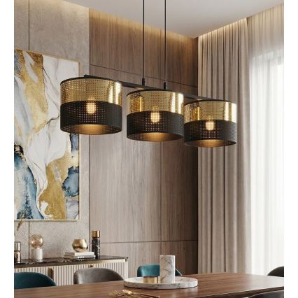 Lustr na lanku LUX 3xE27/15W/230V černá/zlatá