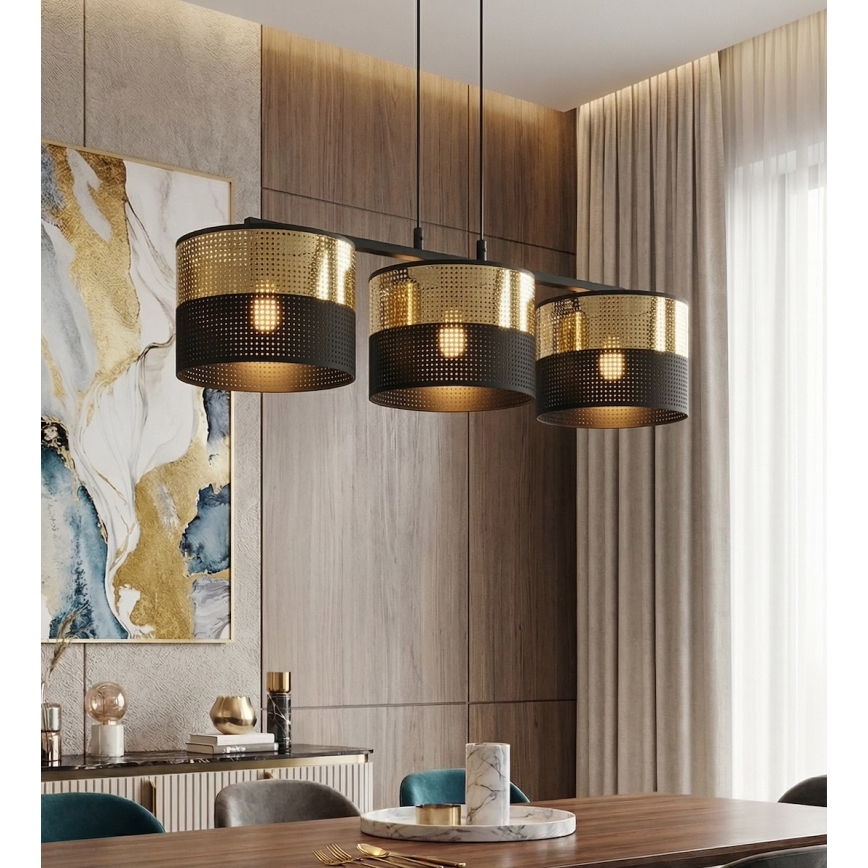 Lustr na lanku LUX 3xE27/15W/230V černá/zlatá