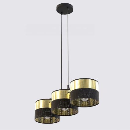 Lustr na lanku LUX 3xE27/15W/230V černá/zlatá