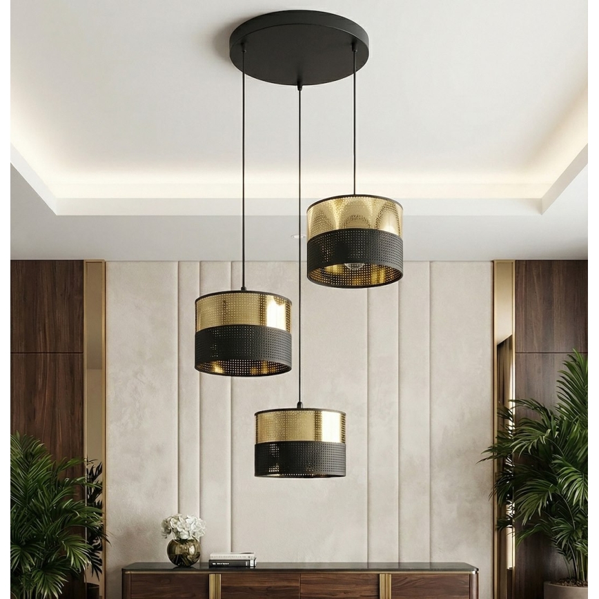 Lustr na lanku LUX 3xE27/15W/230V černá/zlatá